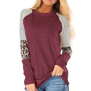 Long Sleeve crew-neck color block t-shirt M